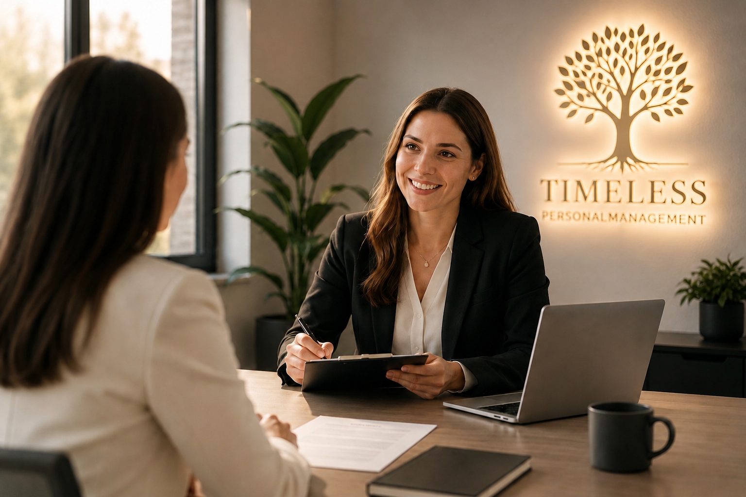 TIMELESS-Beraterin im persönlichen Gespräch mit Kundin im Hamburger Büro